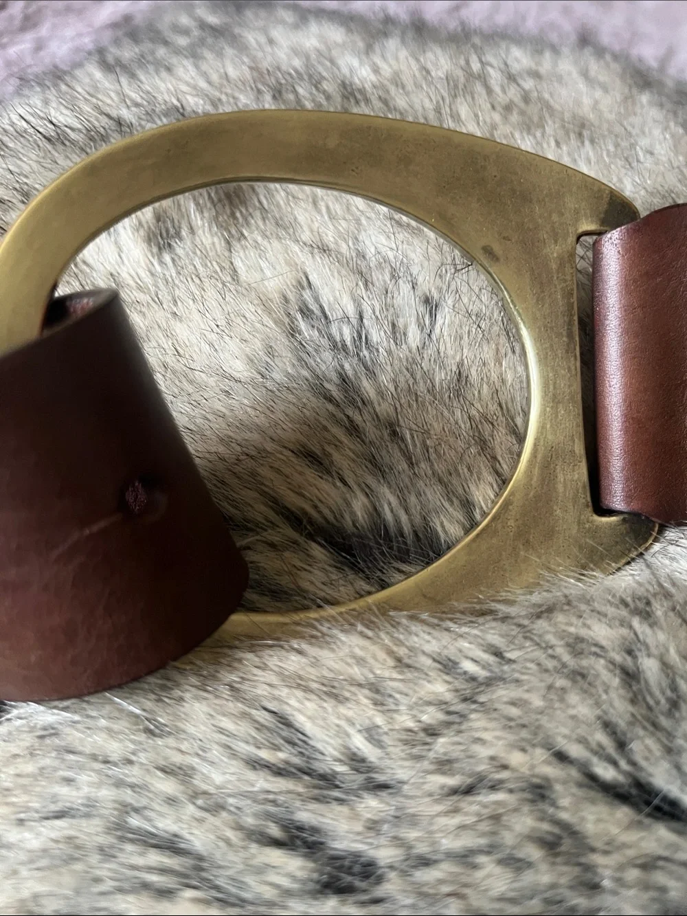 Oscar de la Renta Brown Woven Leather Belt with Brass Oval Buckle EUC